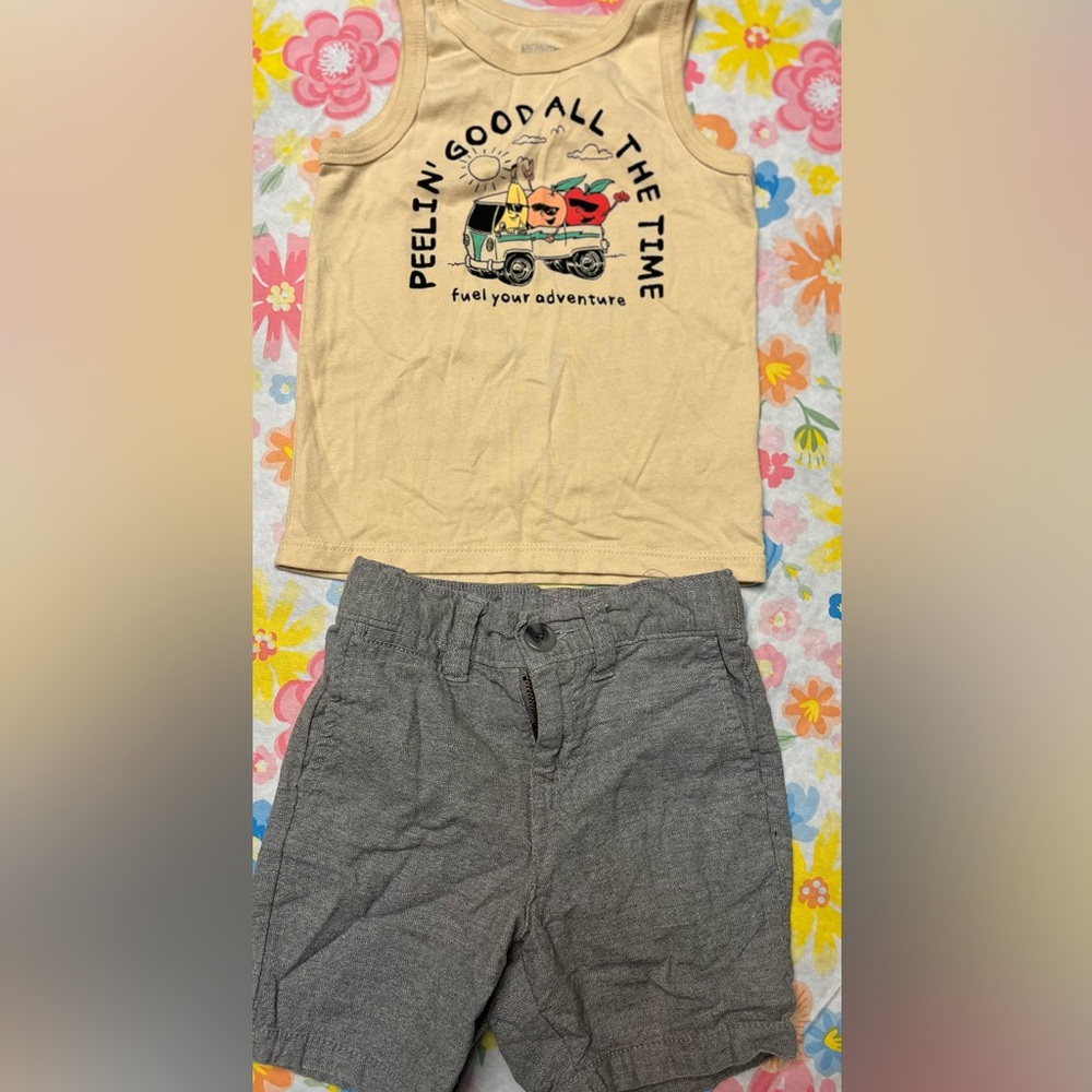 Old Navy Gray Stretch Shorts and granimals tank